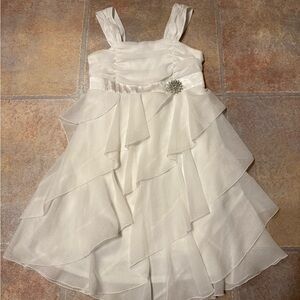 Iz Byer Ivory Layered Kids Dress with Brooch